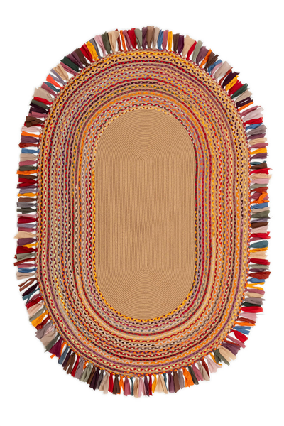 Natural Saçaklı Otantik Oval Çift Taraflı Jüt Halı 