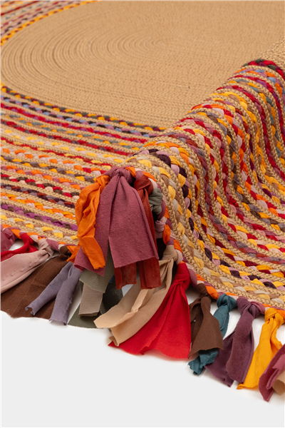 Natural Saçaklı Otantik Oval Çift Taraflı Jüt Halı 