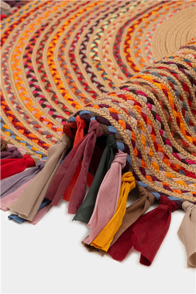 Natural Solara Saçaklı Otantik Yuvarlak Çift Taraflı Jüt Halı 