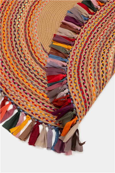 Natural Solara Saçaklı Otantik Yuvarlak Çift Taraflı Jüt Halı 