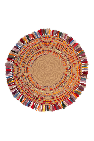 Natural Solara Saçaklı Otantik Yuvarlak Çift Taraflı Jüt Halı 