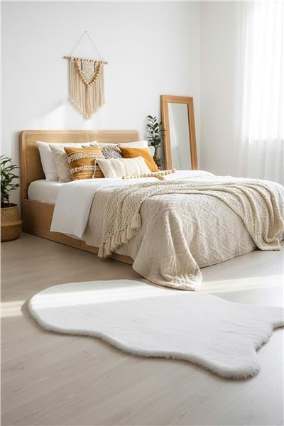 Peluş Beyaz Saggy Makinede Yıkanabilir Post Halı