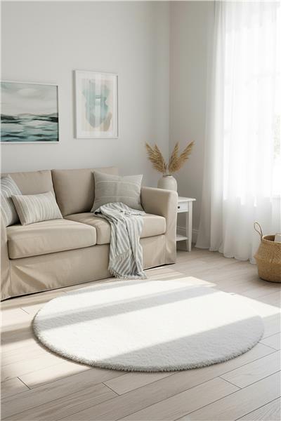 Peluş Beyaz Saggy Makinede Yıkanabilir Yumuşak Dokulu Yuvarlak Peluş Post Halı