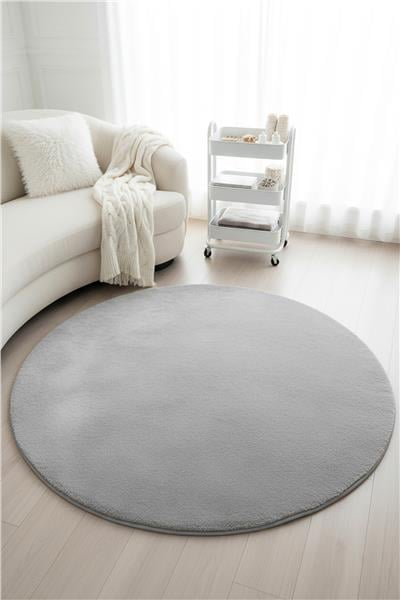 Peluş Gri Saggy Makinede Yıkanabilir Yumuşak Dokulu Yuvarlak Peluş Post Halı