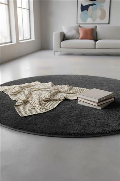 Peluş Siyah Saggy Makinede Yıkanabilir Yumuşak Dokulu Yuvarlak Peluş Post Halı