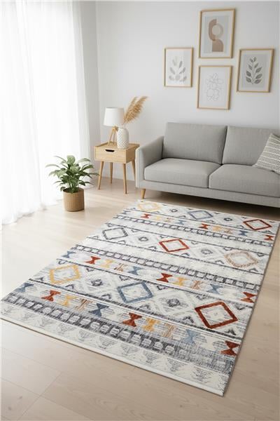 Renkli Bohem Dokulu Etnik İskandinav Halı