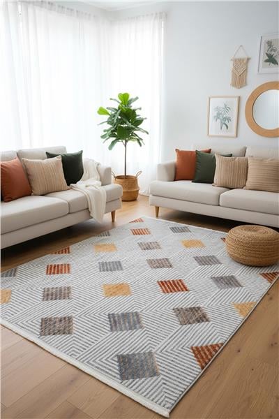 Renkli Parlak Tuşeli Antialerjik İskandinav Halı