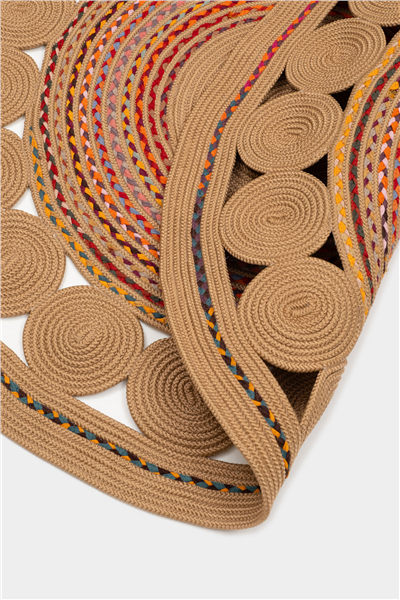 Renkli Rumi Yuvarlak Çift Taraflı Jüt Halı