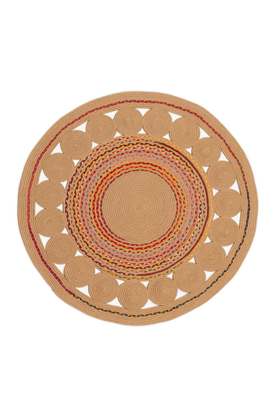 Renkli Rumi Yuvarlak Çift Taraflı Jüt Halı