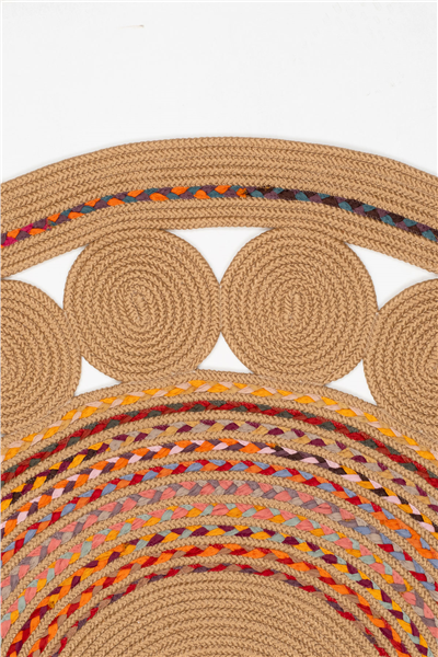 Renkli Rumi Yuvarlak Çift Taraflı Jüt Halı