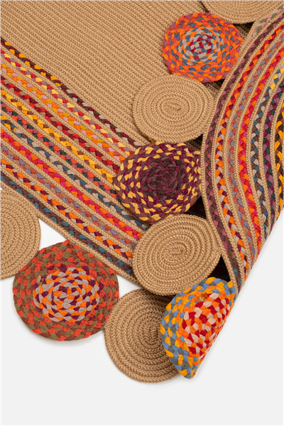 Renkli Sahara Çift Taraflı Oval Jüt Halı