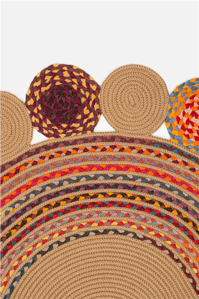 Renkli Sahara Çift Taraflı Oval Jüt Halı
