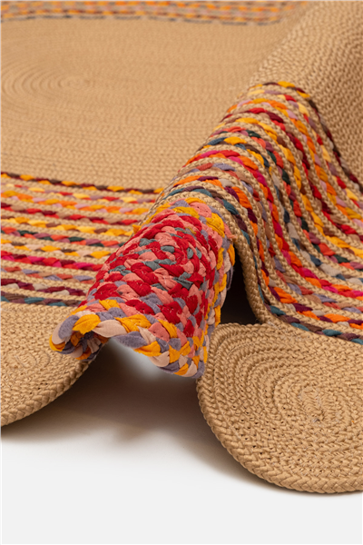 Renkli Sahara Çift Taraflı Oval Jüt Halı