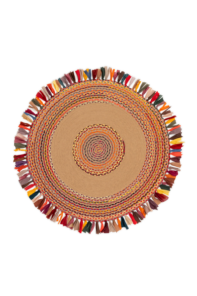 Renkli Solara Saçaklı Otantik Yuvarlak Çift Taraflı Jüt Halı 
