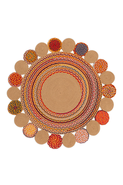 Renkli Solara Yuvarlak Çift Taraflı Jüt Halı