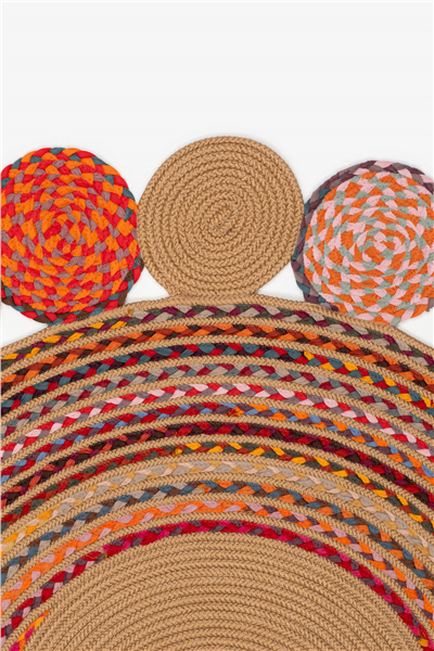 Renkli Solara Yuvarlak Çift Taraflı Jüt Halı