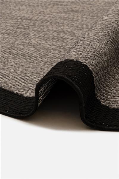 Siyah Balıksırtı Dokumalı Yuvarlak Sisal Halı