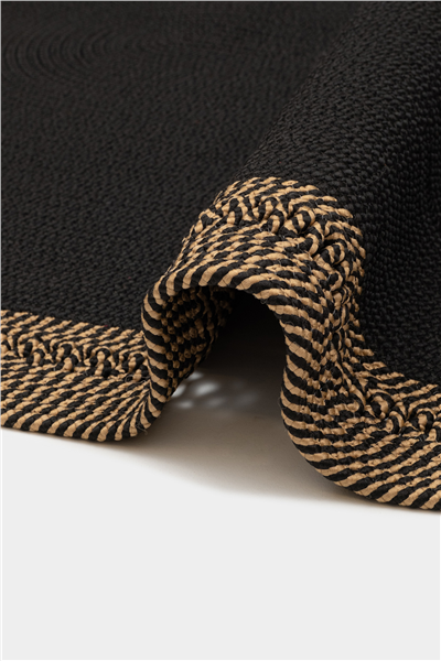 Siyah-Bej Aura Hasır Oval Çift Taraflı Jüt Halı