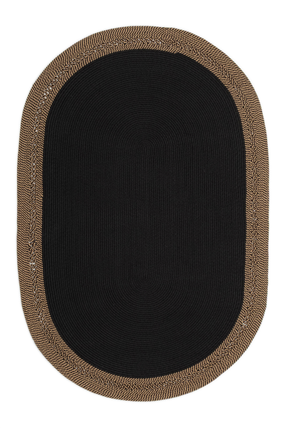 Siyah-Bej Aura Hasır Oval Çift Taraflı Jüt Halı