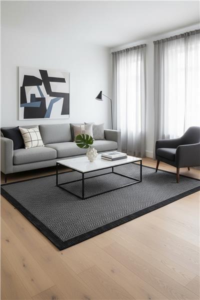 Siyah Kolay Temizlenen Hasır Doku Balık Sırtı Sisal Halı