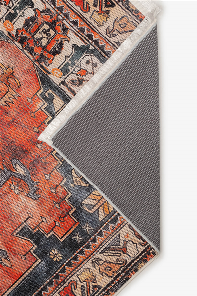Turuncu-Lacivert Zamanın İzi Modern Vintage Sisal Halı