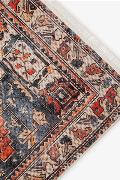 Turuncu-Lacivert Zamanın İzi Modern Vintage Sisal Halı