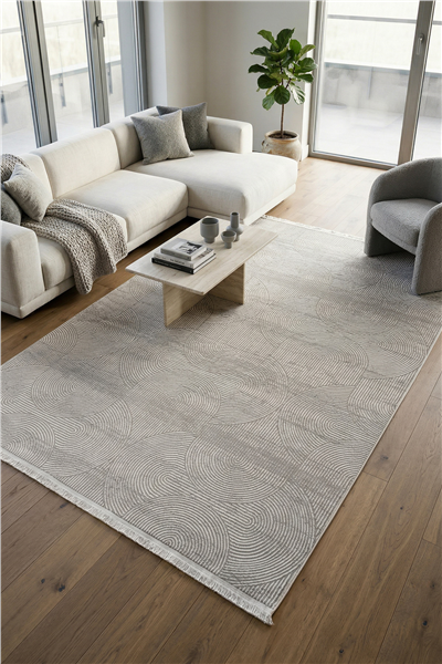 Vizon Norel Arc Geometrik Desen Kabartma Dokulu Kaymaz Taban Saten Bambu Halı