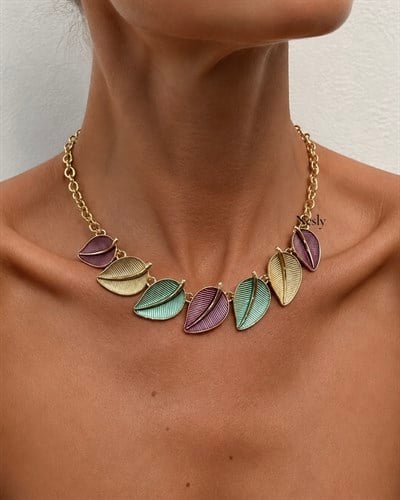 Pastel Yaprak Mine Detaylı Kolye