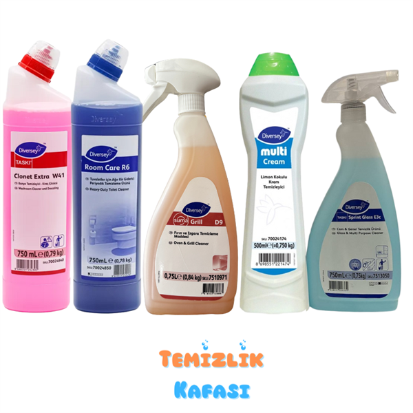 Diversey Profesyonel Temizlik Seti – 5'li Paket | Çok Amaçlı, Yağ