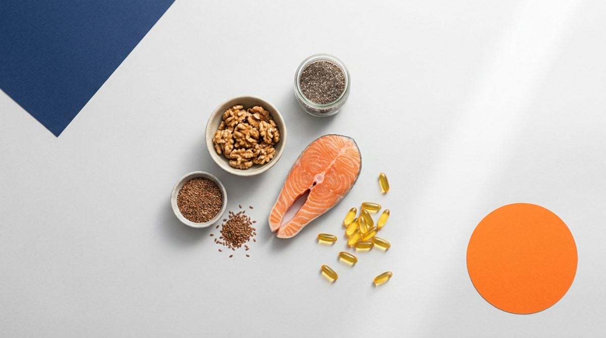 Omega-3 kaynakları: somon, ceviz, keten tohumu ve omega-3 balık yağı kapsülleri