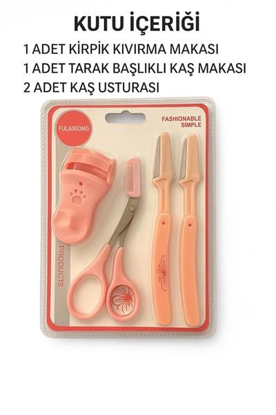 4’lü Kaş ve Kirpik Bakım Seti - Kaş Usturası, Kirpik Kıvırıcı, Kaş Makası