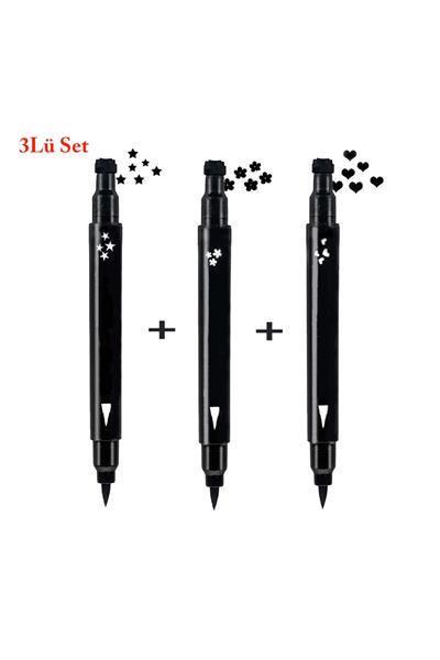 Çift Uçlu Eyeliner Yıldız, Kalp Ve Papatya Desenli 3lü Mega Set