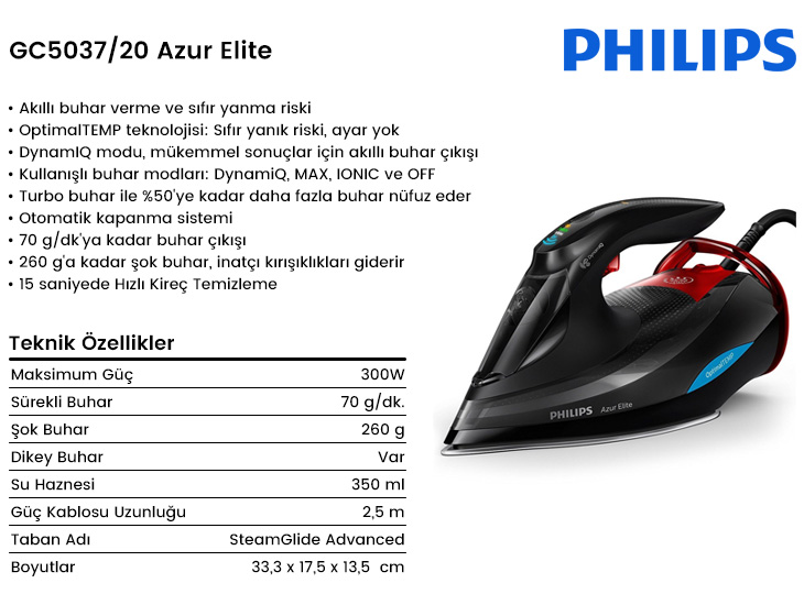 Philips GC5037/80 Azur Elite 300W Buharlı Ütü