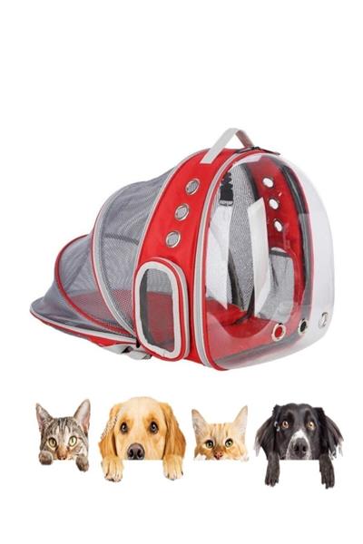 Fileli Açılır Şeffaf Astronot Kedi Köpek Taşıma Çantası Kırmızı
