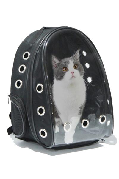 Şeffaf Hava Kanallı Kırılmaz Cam Kedi Köpek Taşıma Seyahat Çanta 42*22*33 Cm Siyah