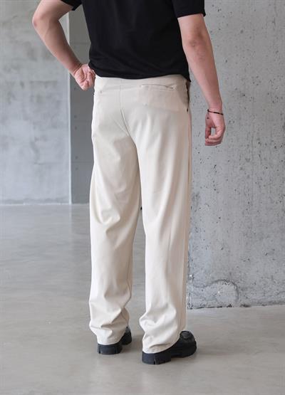 Bej Pileli Baggy Kumaş Pantolon