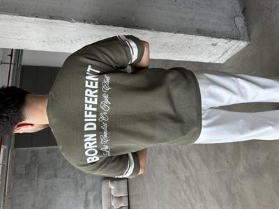 Haki Born Nakışlı Örme Kısa Kol T-Shirt