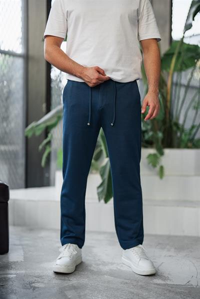 İndigo Diagonel Kumaş Baggy Pantolon 