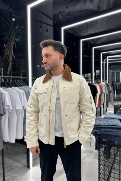 Kadife Yakalı Yüksek Kalite Beyaz Kot Mont