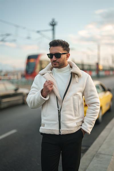 Krem Nappa Deri Kürklü Mont