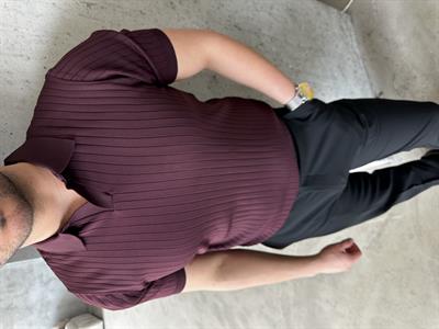Mürdüm Kendinden Çizgili Polo Yaka Triko
