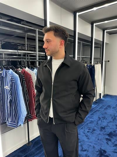 Siyah Çift Fermuarlı Crop Ceket