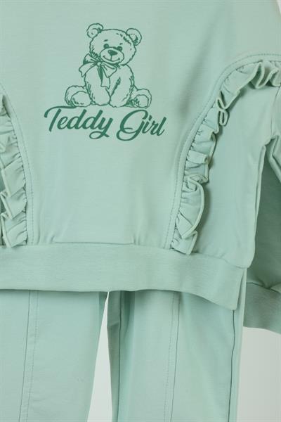 Bebesen Teddy Ayılı Baskılı İkili Takım - 3-6 Yaş - Mint Yeşili