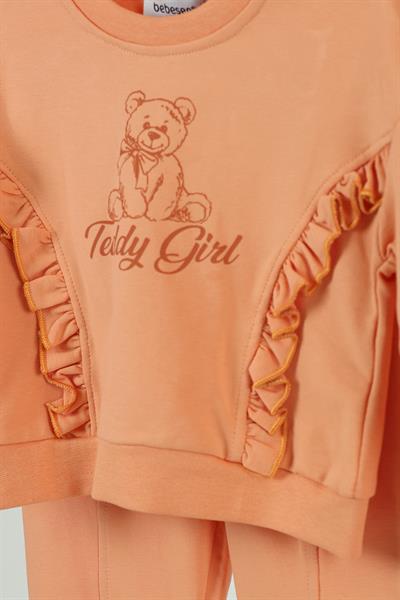 Bebesen Teddy Ayılı Baskılı İkili Takım - 3-6 Yaş - Turuncu