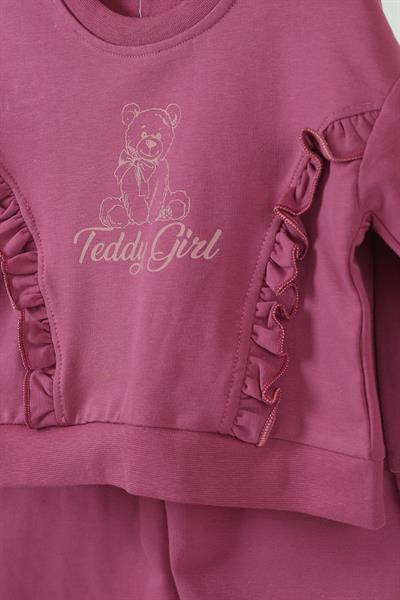 Bebesen Teddy Ayılı Baskılı İkili Takım - 3-6 Yaş - Fuşya