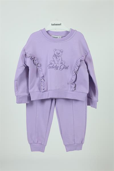 Bebesen Teddy Ayılı Baskılı İkili Takım - 3-6 Yaş - Lila