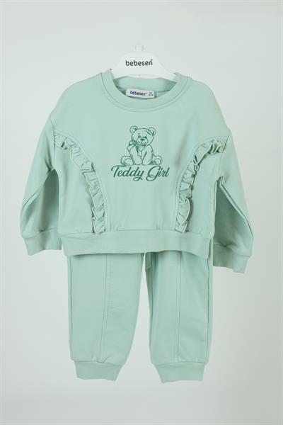 Bebesen Teddy Ayılı Baskılı İkili Takım - 3-6 Yaş - Mint Yeşili