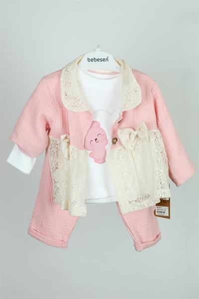 Kurdeleli Kız Bebek Takım - 6-18 AY - Pembe