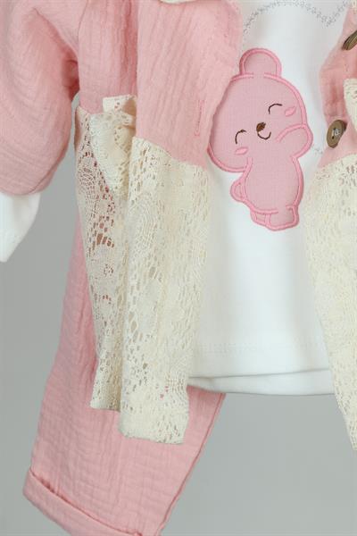 Kurdeleli Kız Bebek Takım - 6-18 AY - Pembe