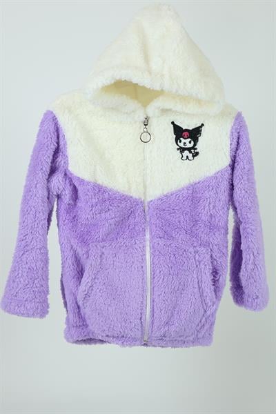 Kuromi Nakışlı Fermuarlı Peluş Mont - Lila